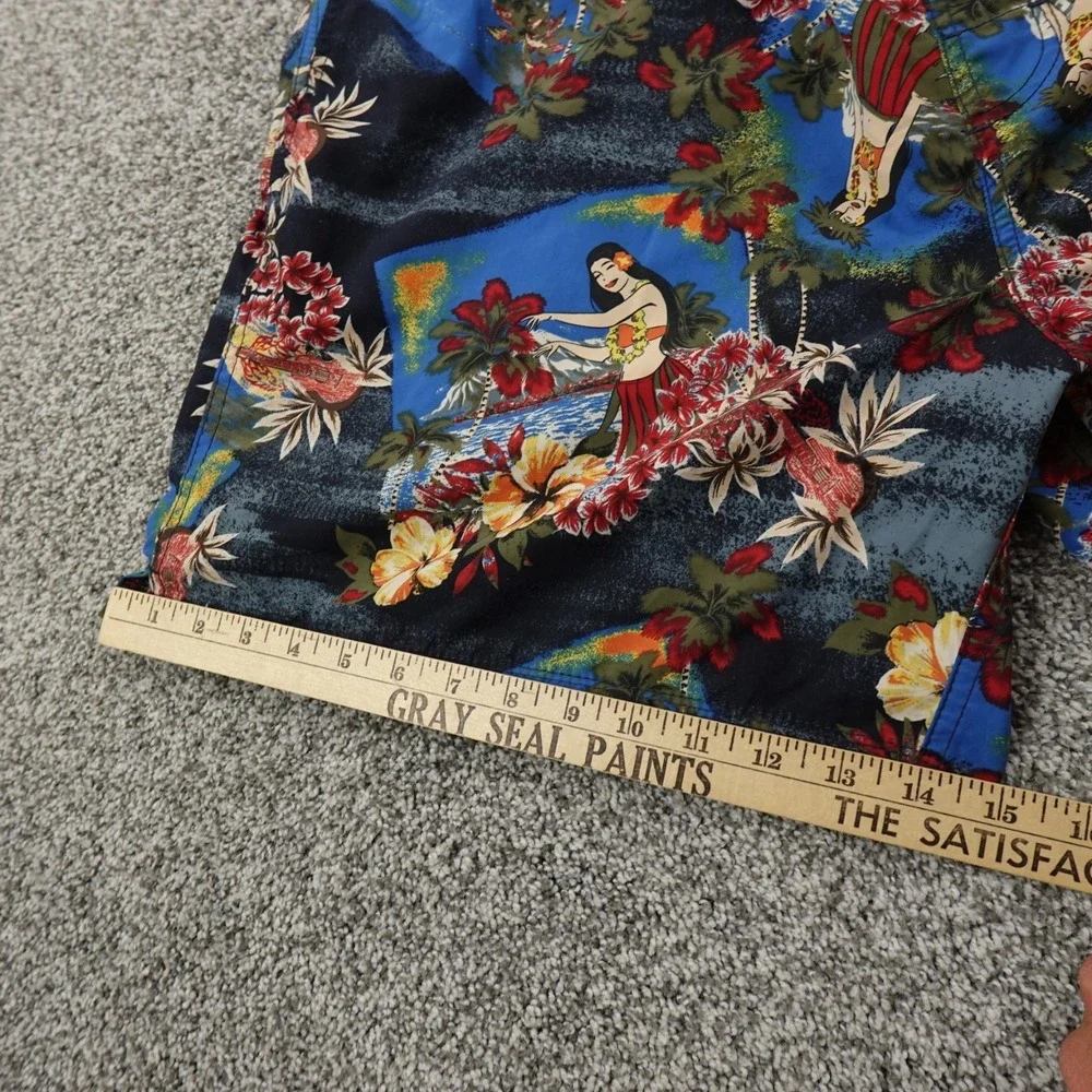 VTG Faded Glory Shorts Mens XL Floral Hawaiian Hula Girls Swim Trunks‎ 90s Y2K